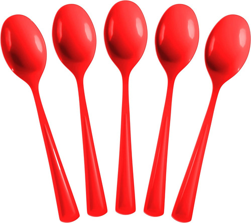 Cucharas Desechables De Plástico Rojo, 50 Piezas, Cubiertos 