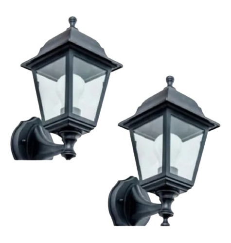 Set X 2 Farol Pared 1 Luz E27 Negro Plastico