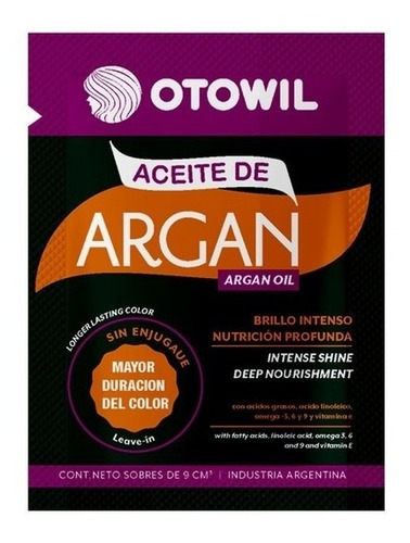 Imagen 1 de 7 de Aceite De Argan Nutricion Y Brillo Intenso Otowil Caja X48un
