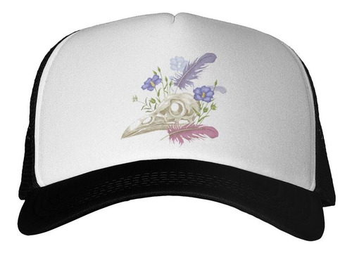 Gorra Cuervo Pico Dibujo Flores Plumas