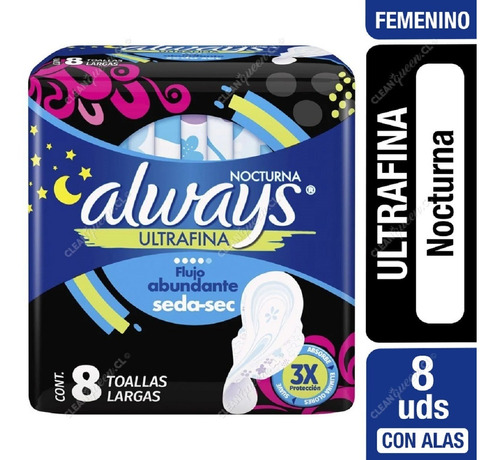 Toallas Higiénicas Always Nocturna Ultrafina Largas 8 Un