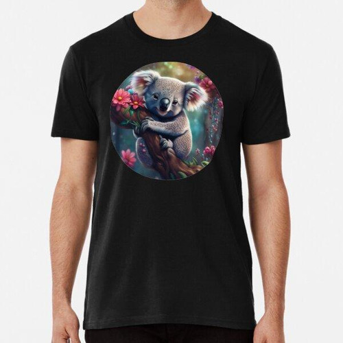 Remera Oso Koala Lindo En Árbol Con Flores. Algodon Premium