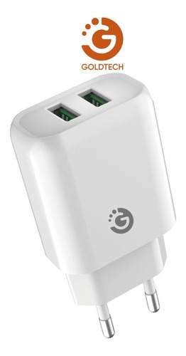 Cargador 2 Usb Goldtech Ficha Adaptador Carga Rápida Color Blanco