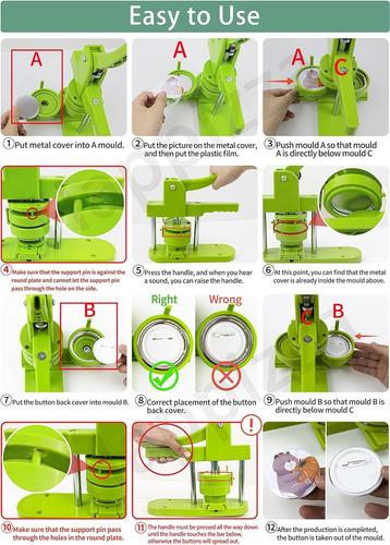 Button Maker Machine, 75mm(3 Inch) Diy Pin Button Maker P...