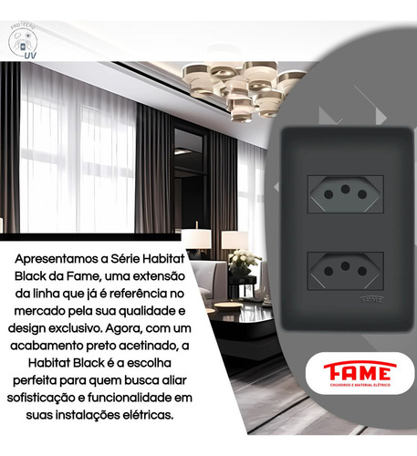 Conjunto 2 Tomadas 20 Amperes Tripolar 4x2 Preto Fosco Fame