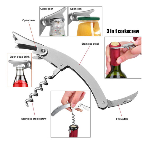 Sacacorchos Vinos Descorchador Profesional Saca Corcho 5 Kit