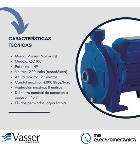 Bomba Centrifuga 1hp Turbina Bronce - Riego - Vasser Qc100