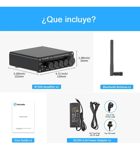 Amplificador Estéreo Bluetooth Fosi Audio BT30D 50W x2 165 W Negro
