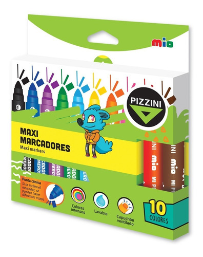 Marcador Fibra Escolar Mio Maxi X10 Colores Pizzini