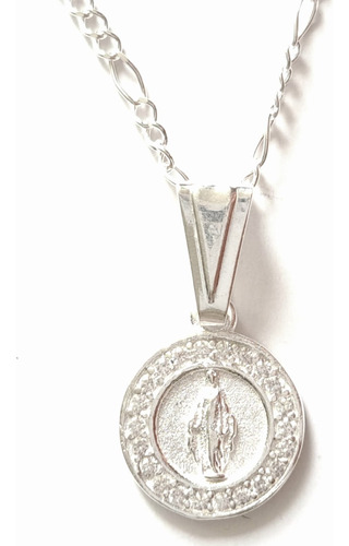 Medalla Virgen Milagrosa Con Piedras Cadena De Plata Ley 925