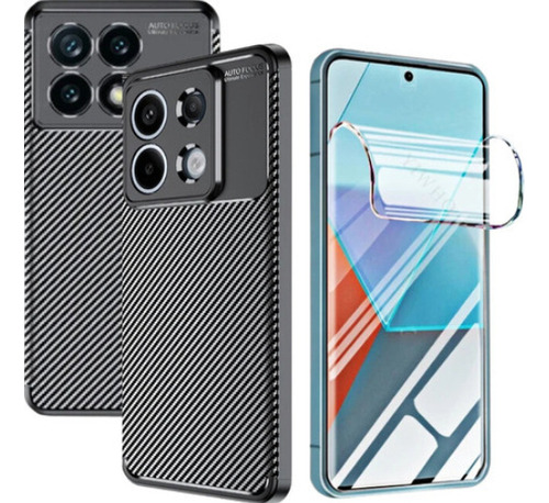 Capa Case Carbon Para Redmi Note 13 5g + Pelicula Hydrogel Preto Fiber Carbon