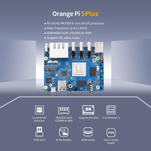 Orange Pi 5 Plus 16gb Con 256gb Emmc Rockchip Rk3588 8-core