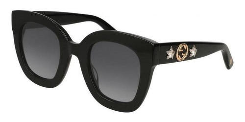 Anteojos de sol Gucci GG0208S con marco de acetato color negro, lente gris de nailon clásica, varilla negra de acetato