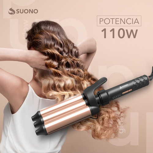 Buclera de Pelo Rizador Triple de Barril Suono Ondulera Modelador de Cabellos Con Ajuste Temperatura 25mm Color Negro