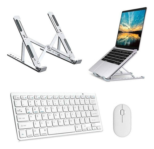 Teclado Mouse Bluetooth Suporte Branco Para Notebook Positiv