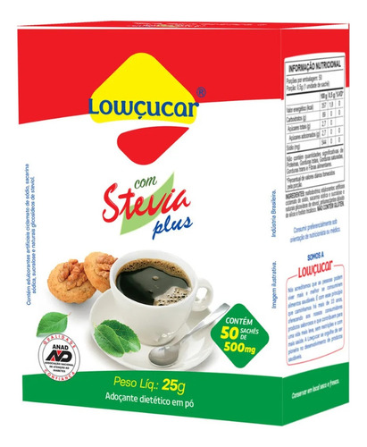 Kit Com 2 Adoçantes Lowçucar Com Stévia 50 Sachês De 0,5g