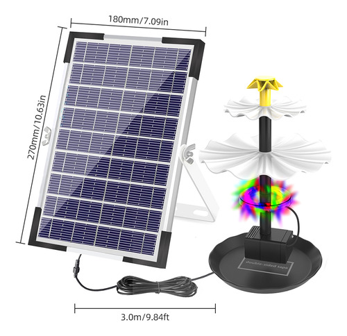 Bomba De Fuente Solar De 6 W Para Baño De Pájaros Con 12 Luc