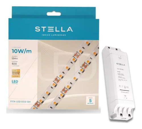 Kit Com 5 Fita 10w/m 2700k Stella + 5 Fonte 12v 75w Stella Luz 2700 127/220v