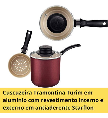 Cuscuzeira Com Antiaderente Turim Tramontina 10cm Vermelho
