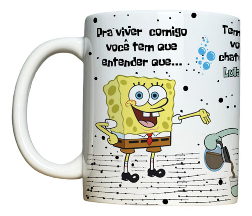 Caneca Personalizada Bob Esponja, Lula Molusco Patrick 325ml Cor Branco Bob Esponja Frase