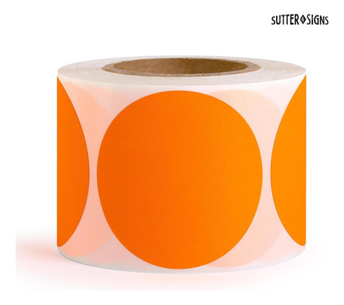 Rollo De Etiquetas Adhesivas En Punto, Naranja Neón, 300 Uds