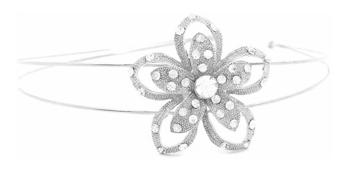 Tiara De Metal Dupla Prateada Flor Com Strass