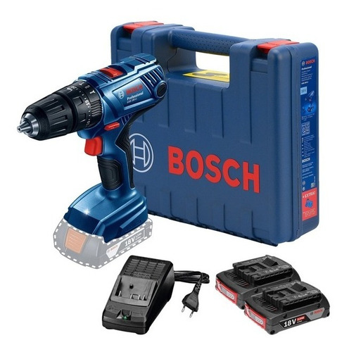 Furadeira martelete parafusadeira sem fio de 13mm Bosch GSB 180-LI 18V + acessório com maleta de transporte + 2 baterias 2.0ah y carregador 127V/220V