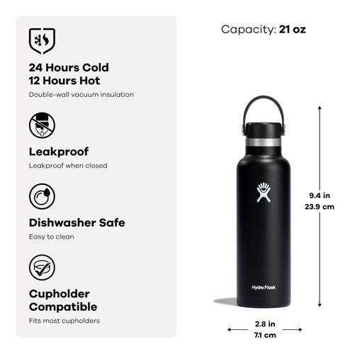 Botella De Agua Hydro Flask Standard De 620 Ml, Color Gris A