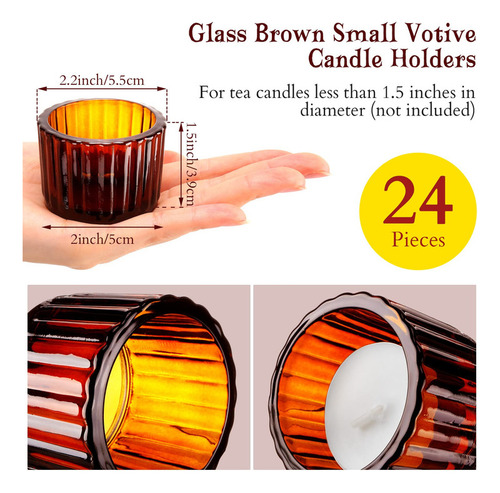 Potchen Juego De 24 Portavelas De Té, Color Marrón, 2.2 X
