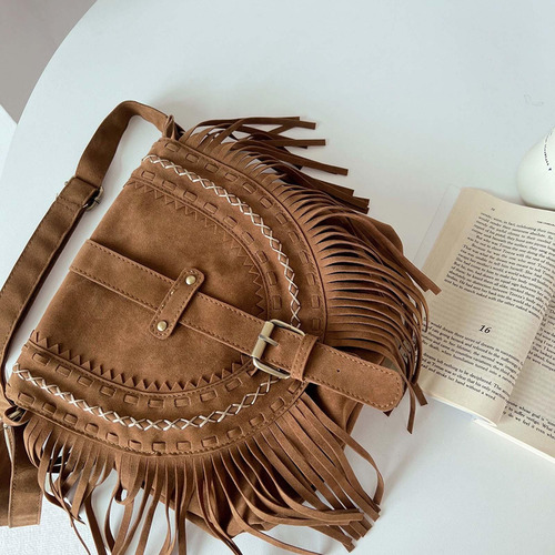 Bolso De Hombro De Gamuza Sintética Hecho A Mano, Correa De