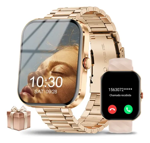 Bluetooth Smartwatch Relógio Inteligente Desportivo Mulheres Rose-gold Aços Inoxidáveis