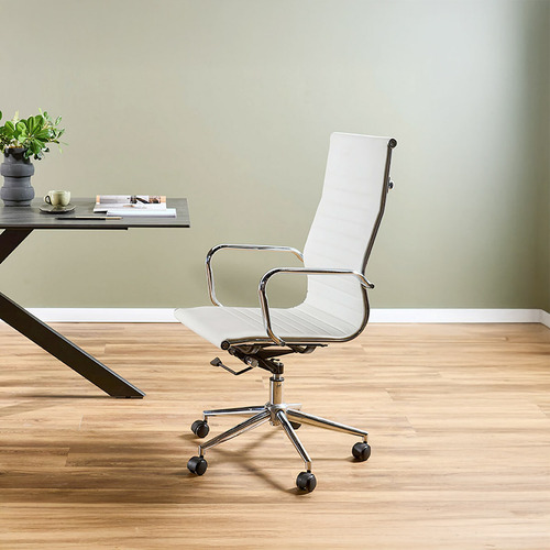 Silla Para Escritorio Ecocuero Cromo Blanca - Aluminium Alta Color Blanco