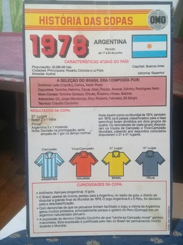 Cards Omo História Das Copas 1978
