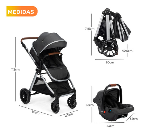 Carrinho 3 Em 1 Travel System Romanzo Duo 0 A 15kg - Infanti Preto Preto