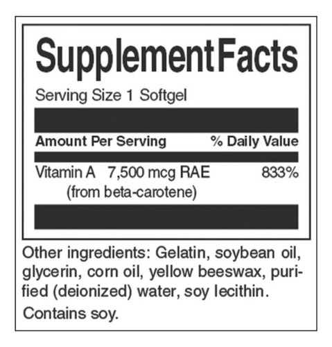 Vitamina A, Precursor. Beta Carotene 25.000 100 Softgels