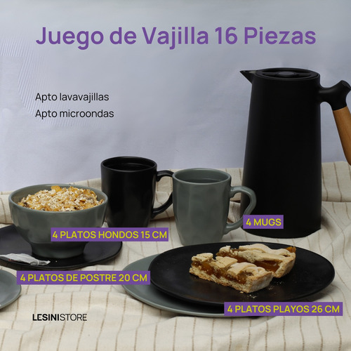 Juego De Vajilla Ceramica 16 Platos Finos Para 4 Personas