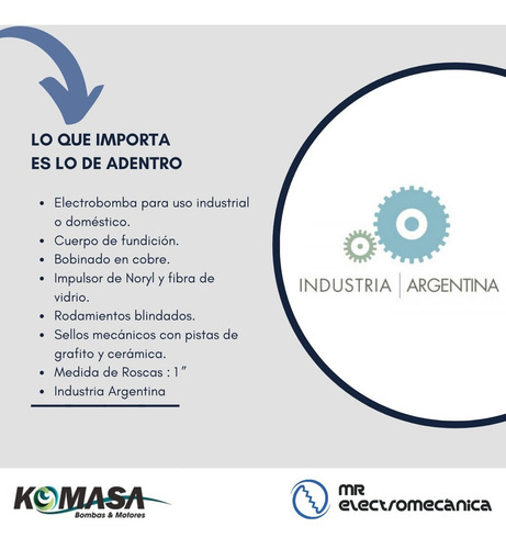 Bomba Elevadora De Agua 1 Hp Komasa Kb2 Centrífuga Nacional