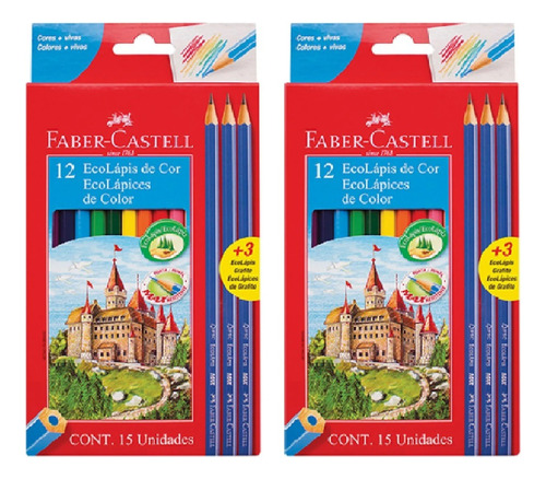 Eco Lápices Faber Castell Colores X12 + 3 Grafitos Pack X2