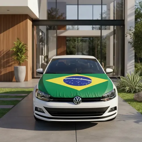 Bandeira do Brasil de 1,50 m cobrindo capô de carro