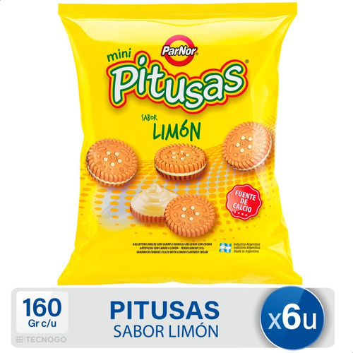 Galletitas Pitusas Sabor Limon Mini Galletas Parnor Pack X6