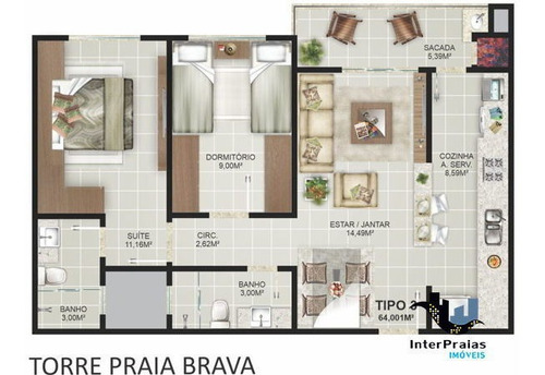 Imagem 15 de 16 de Apartamento Padrão Com 3 Quartos No Portal Da Brava - 580309-v