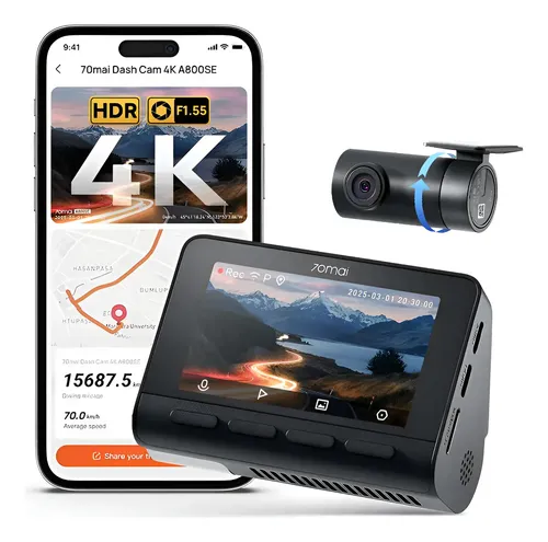 Camera Para Carro 70Mai 4K+1080P 3'' Hdr Gps A800Se-1 App 4K A800Se-1