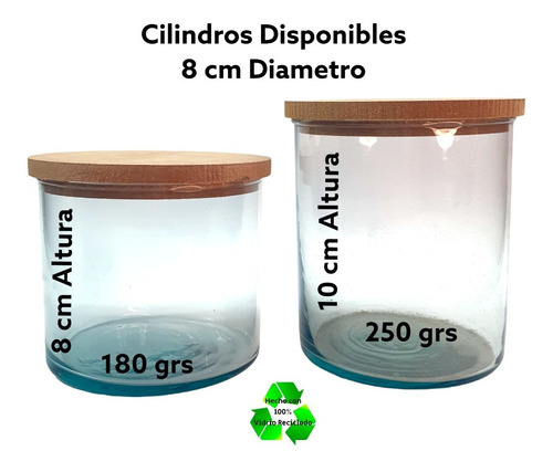 Imagen 6 de 6 de Frascos/ Cilindros 8x10cm (250gr) P/ Velas C/ Tapa Mdf 25pz