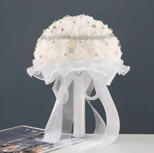 Ramo De Novia Fino Boda Ix Años Diamantes Aplicaciones 20 Cm Blanco