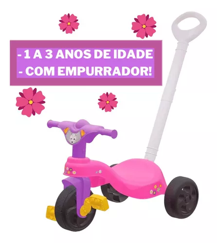 Motoca Infantil Triciclo Rosa com Empurrador - Camilo's Variedades