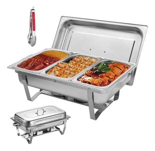 Chafer Bufetera Plegable De Acero Inoxidable 3 Divisiones