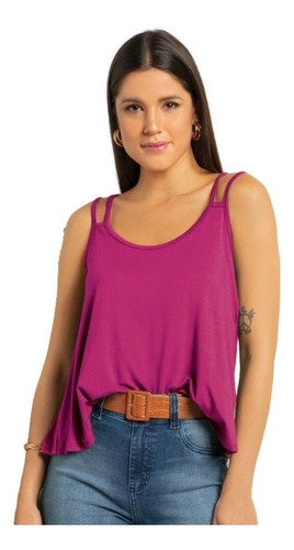 Imagem 1 de 5 de Blusa Feminina Alças Duplas Soltinha Com Decote Redondo