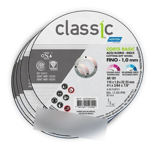 Disco De Corte 115 X 1 Mm 10 Uni Metales Norton P/ Amoladora
