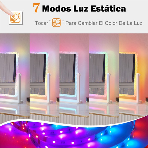 Espejo De Pie Rectangular Pared Luz Led Touch Rgb 14 Modos