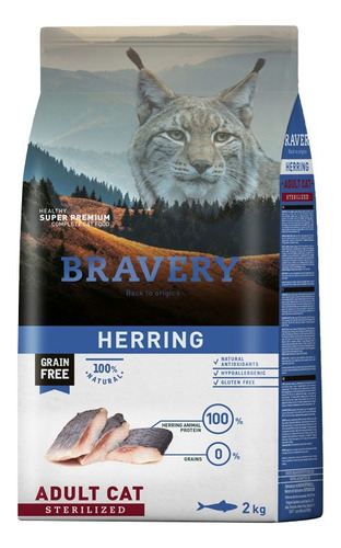 Alimento Bravery Herring Gatos Adultos Esterilizados 2kg